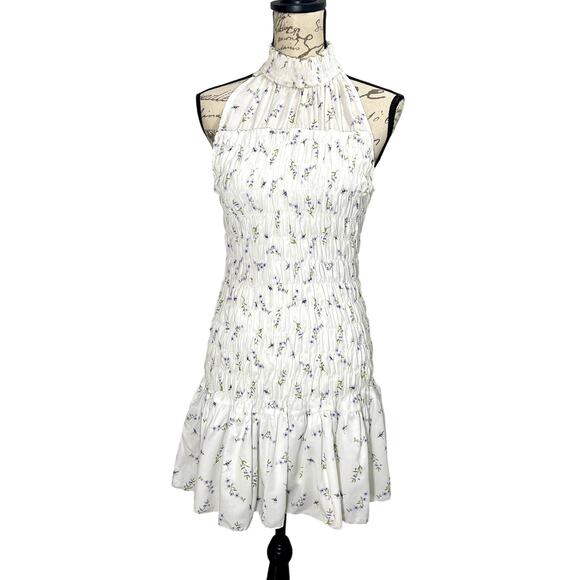 Lena Women's Floral Smocked Fit&Flare Dress High Neck Drop Waist- Large - Picture 1 of 10